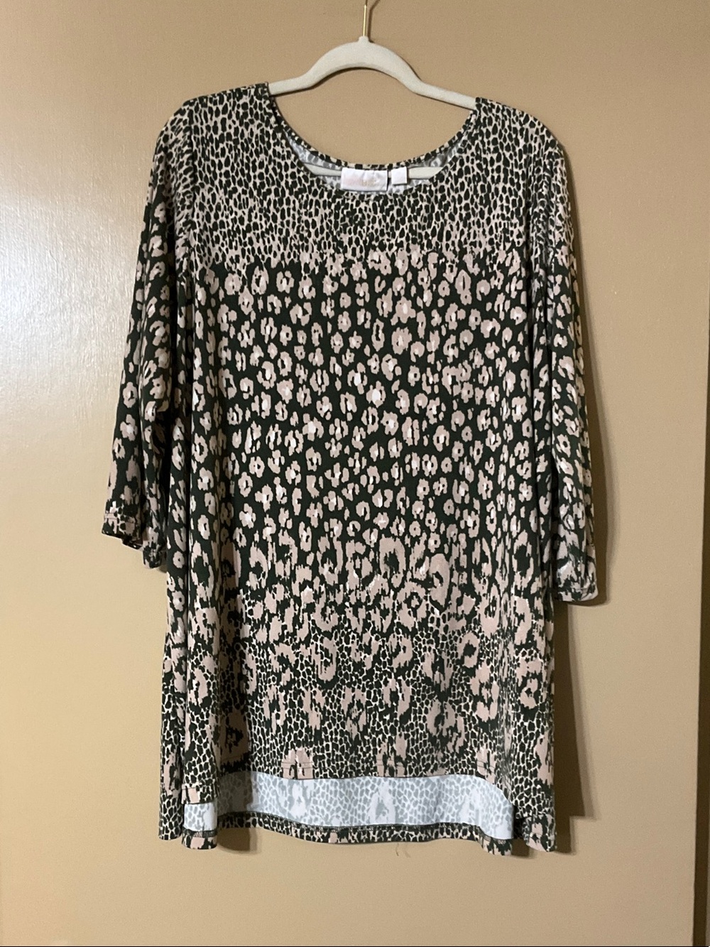 Belle by Kim Gravel Dark Green and Beige Animal-Print Scoop Neck Tunic